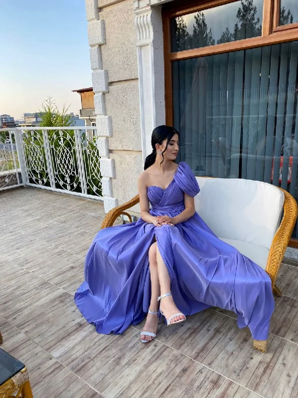 long evening dress for summer -Chic Purple A-line Prom Dress With Split cc901