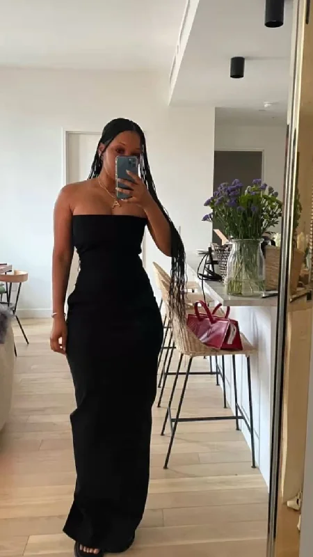 black evening dress for summer -Classic Black Strapless Tight Evening Dress,Black Prom Gown,Gala Dress cc755