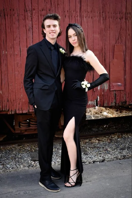 black evening dress for summer -Classy Black Sheath Prom Dress With Split  cc960