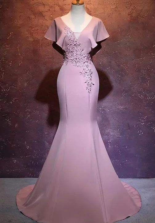 blue evening dress for summer -Elegant Mermaid Pink Long Evening Gown, Beautiful Prom Dress cc306