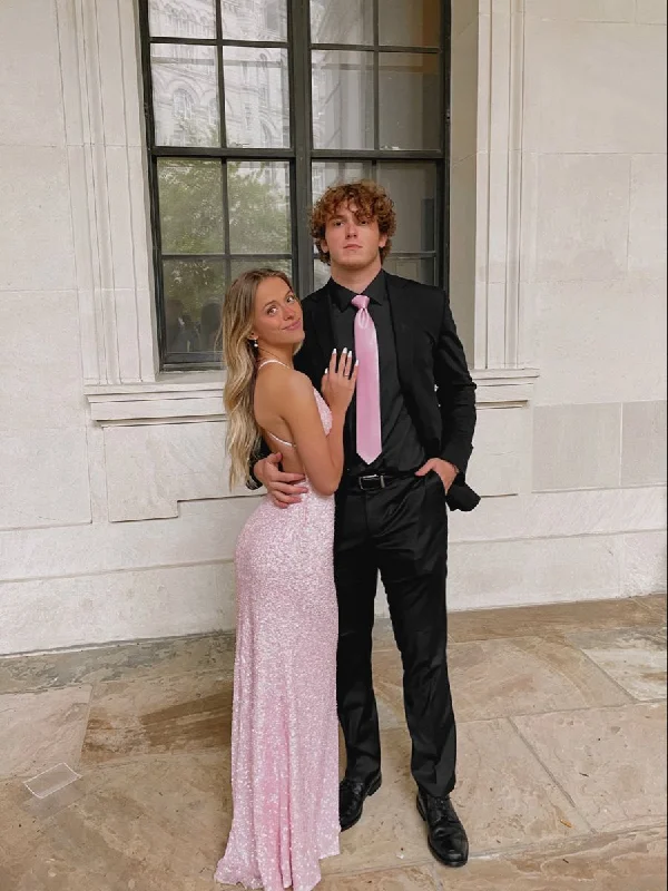 formal evening dress for summer -Elegant Pink Sequins Backless Prom Dress,Graduation Dress  cc508