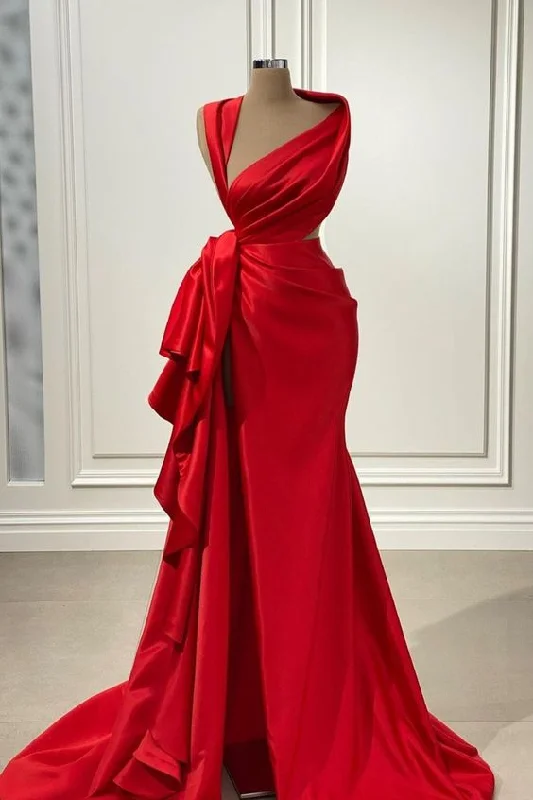 black evening dress for summer -Elegant Red Long Prom Dress With High Slit,Pageant Dress cc874