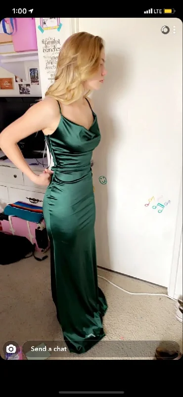 satin evening dress for summer -Emerald Green Cowl Neck Satin Mermaid Prom Dress cc148