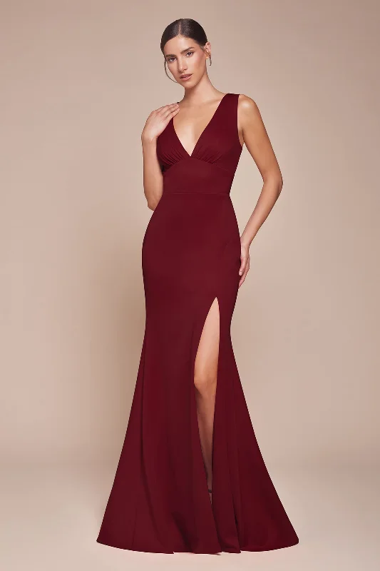 formal evening dress for summer -Fitted Sleeveless Slit Gown by Ladivine CH395