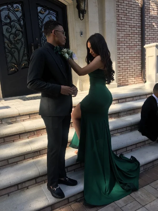 designer evening dress for summer -Green Sweetheart Strapless Side Slit Mermaid Prom Dresses  cc705