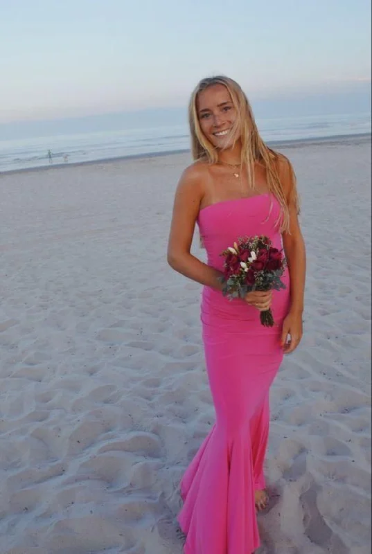 trendy evening dress for summer -Hot Pink Mermaid Formal Gown, Sweep Train Prom Dress  c2845