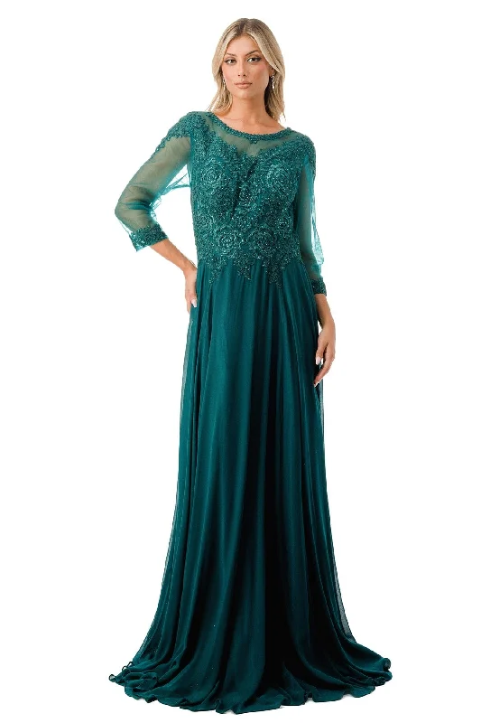 designer evening dress luxury -Lace Applique 3/4 Sleeve Gown by Coya M2723J