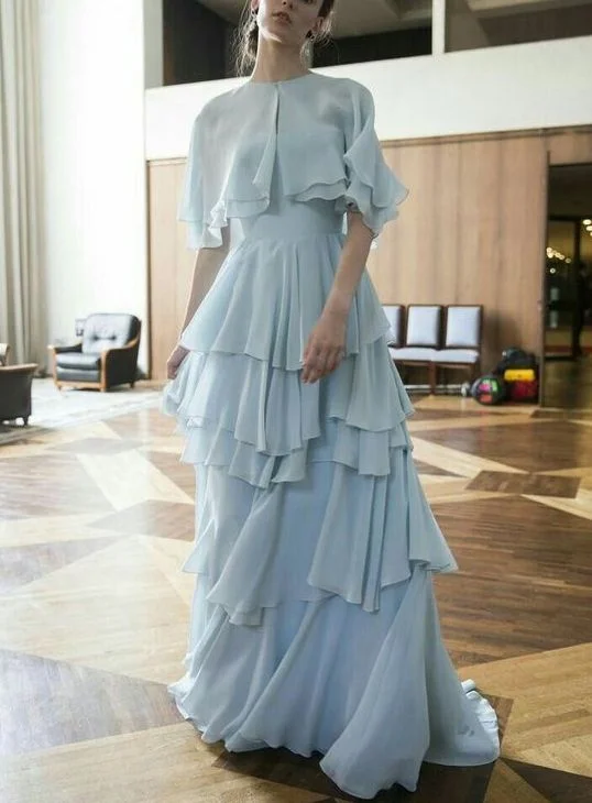 velvet evening dress for summer -Light blue long prom dress, fashion evening dress cc560