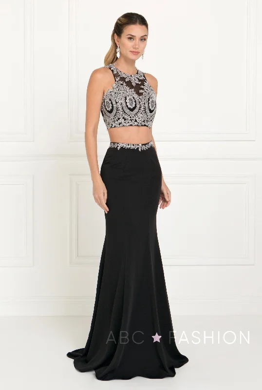 silver evening dress for gala -Long Two-Piece Mermaid Dress with Back Cutout by Elizabeth K GL2419