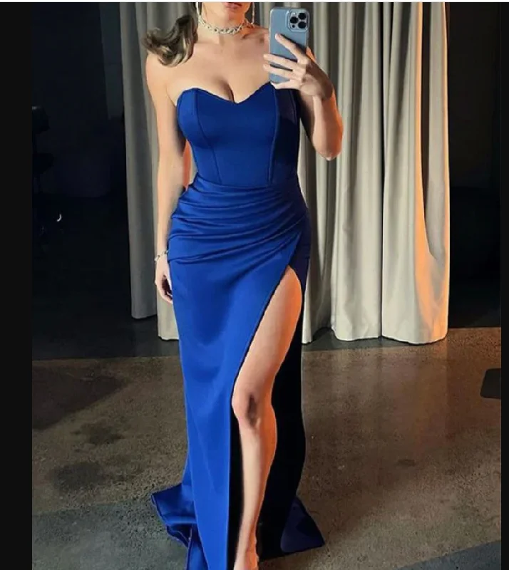 velvet evening dress for winter -Mermaid Popular Royal Blue Elegant Evening Modest Long Prom Dresses cc442