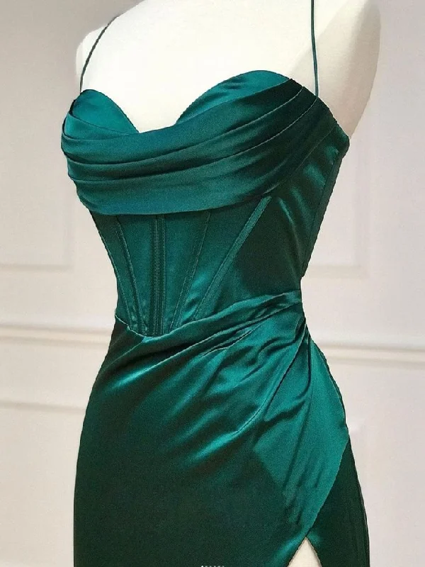 gold evening dress for summer -Mermaid Sweetheart Neck Green Long Prom Dress, Green Formal Evening Dress cc518