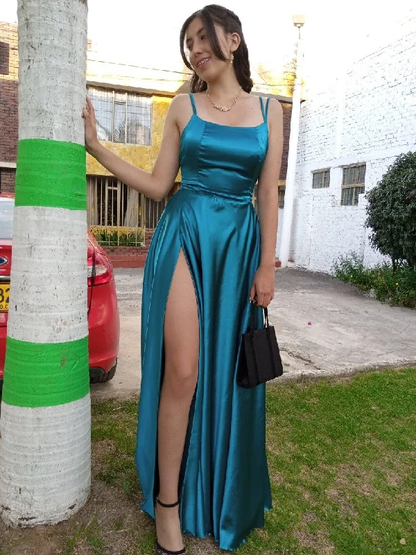 silk evening dress for luxury -New Style A-line Prom Dress With Slit,Graduation Dress cc631