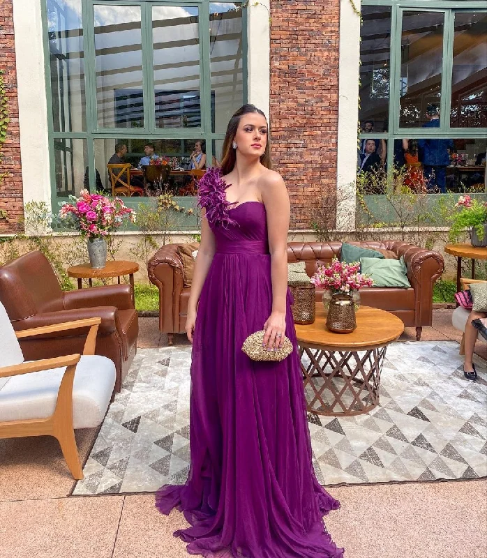 stylish evening dress for summer -One Shoulder Purple Long Prom Dress,Wedding Guest Dress cc527