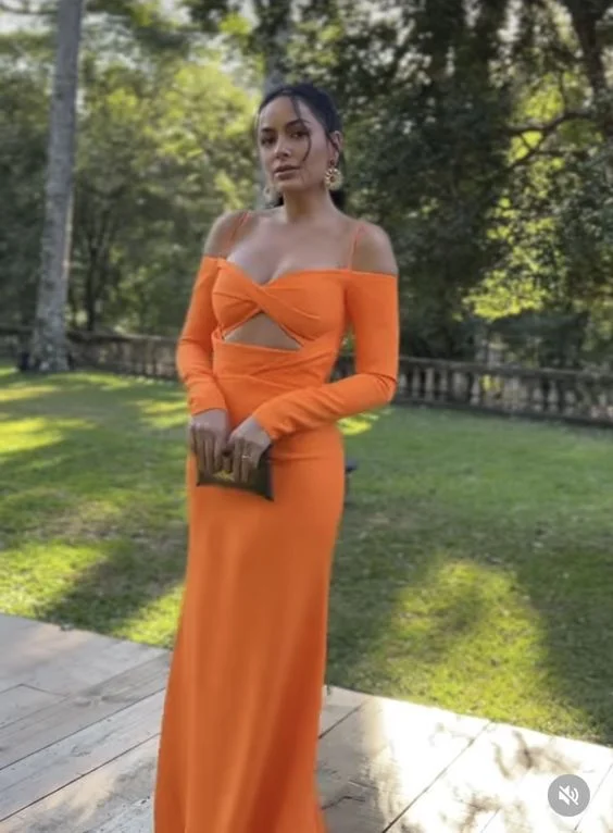 modern evening dress for summer -Orange prom dress Evening Gown Long Prom Dresses  cc557