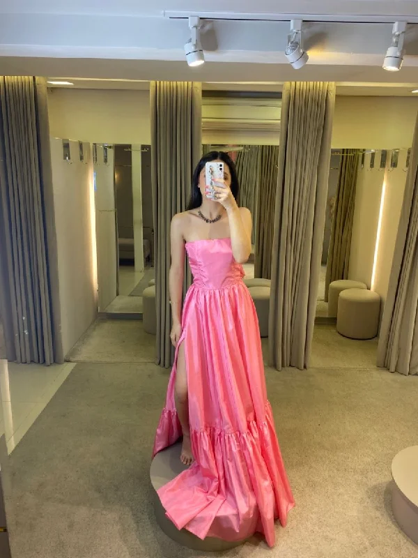 trendy evening dress for summer -Pink Leg Slit Prom Dress,Women Sexy Elegant Party Dresses cc850