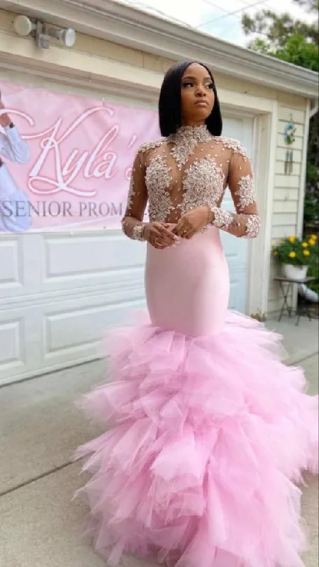 elegant evening dress for summer -Pink Mermaid Long Prom Dress With Lace Elegant Evening Dress Senior Prom Dress cc348