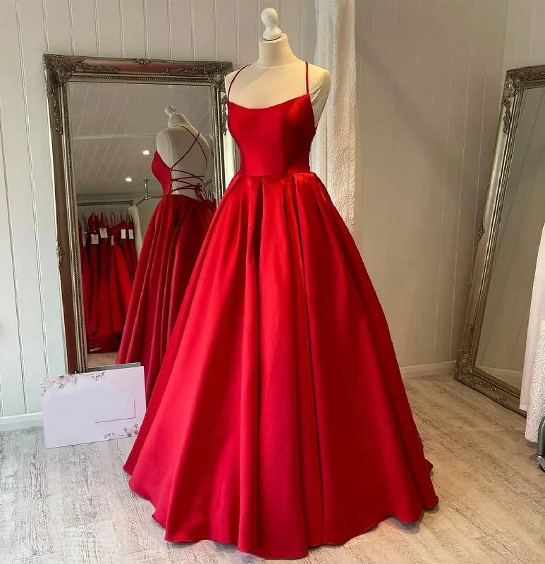 purple evening dress for summer -Red satin long prom dress simple evening gown cc470