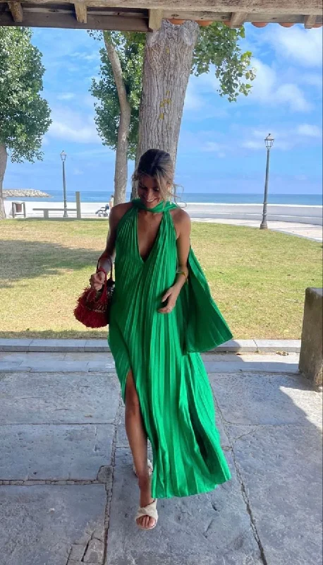 long evening dress for summer -Sexy Green Pleated Prom Dress,Boho Dress,Summer Beach Dress cc661