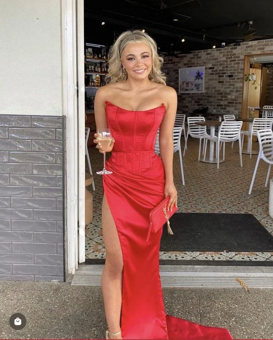 simple evening dress for summer -Sexy Red Strapless Sheath Prom Dress cc918