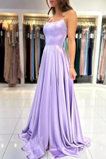 gold evening dress for summer -Simple Long Lilac A-line Sleeveless Prom Dress cc963