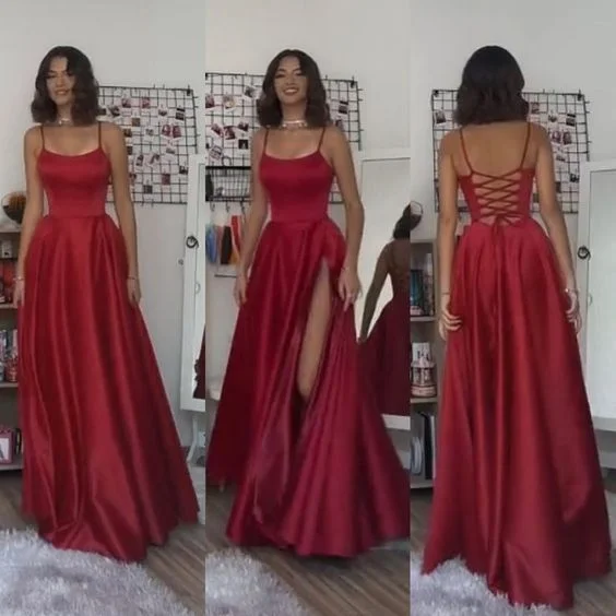 vintage evening dress for summer -Simple Long Prom Dresses Red Evening Dresses For Girls cc253