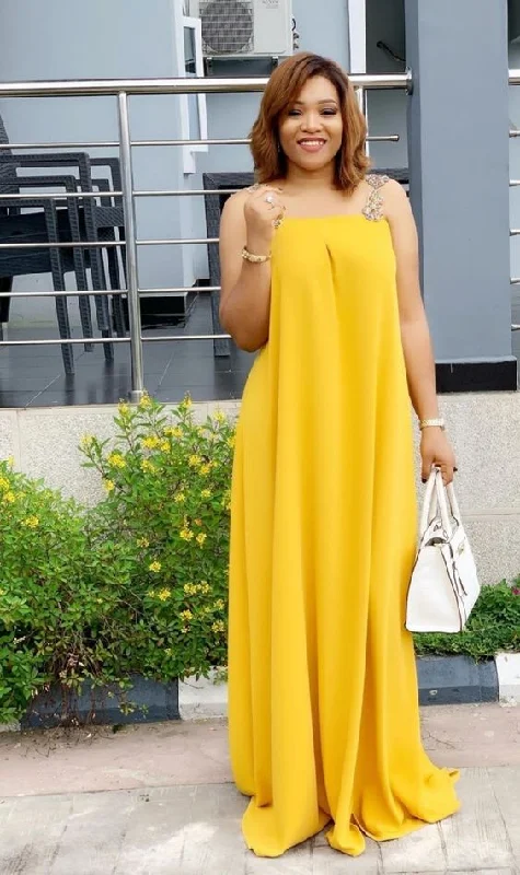 simple evening dress for summer -Simple Yellow Sleeveless Prom Dress,Vacation Dress  cc724