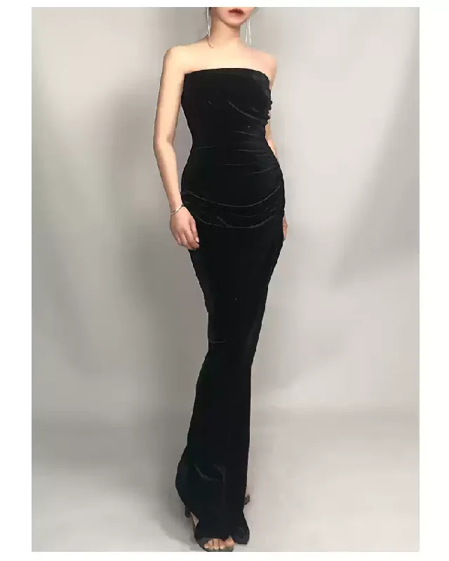 chic evening dress for summer -Strapless Black Prom Dress , Classic Evening Dress cc501