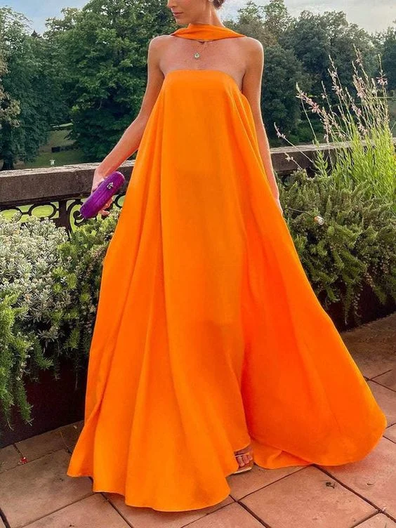 trendy evening dress for summer -Women's Halter Long Prom Dress Strapless Floor Length Formal Dresses cc559