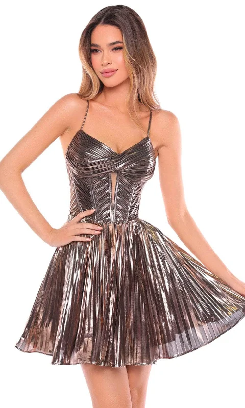 stylish party dress for prom -stylish party dress for prom -Amarra 88059 - Pleated V-Neck Metallic Cocktail Dress