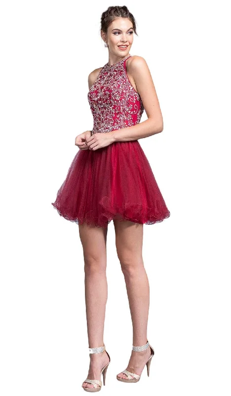 formal party dress for summer -formal party dress for summer -Aspeed Design - Embellished Halter A-line Homecoming Dress