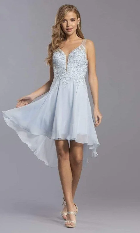 sequin party dress for summer -sequin party dress for summer -Aspeed Design - S2336 V Neck Embroidered High Low Dress