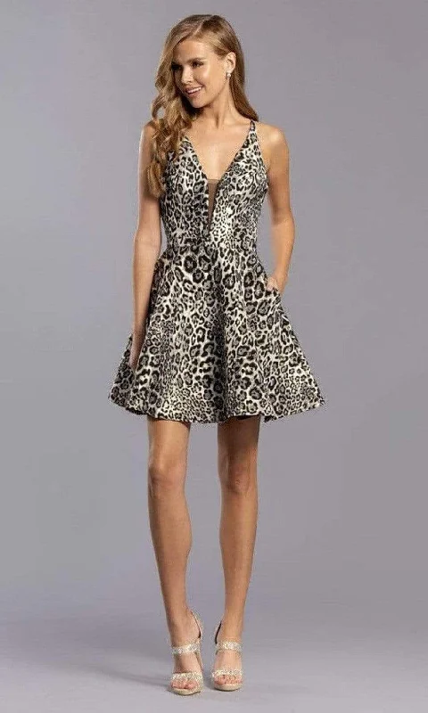 velvet party dress for summer -velvet party dress for summer -Aspeed Design - S2345 Animal Print Sexy Back Short Dress