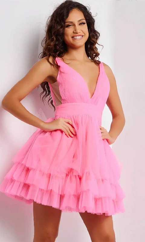 affordable party dress for summer -affordable party dress for summer -Jovani 36575 - Plunging Neckline Ruffle Hem Cocktail Dress