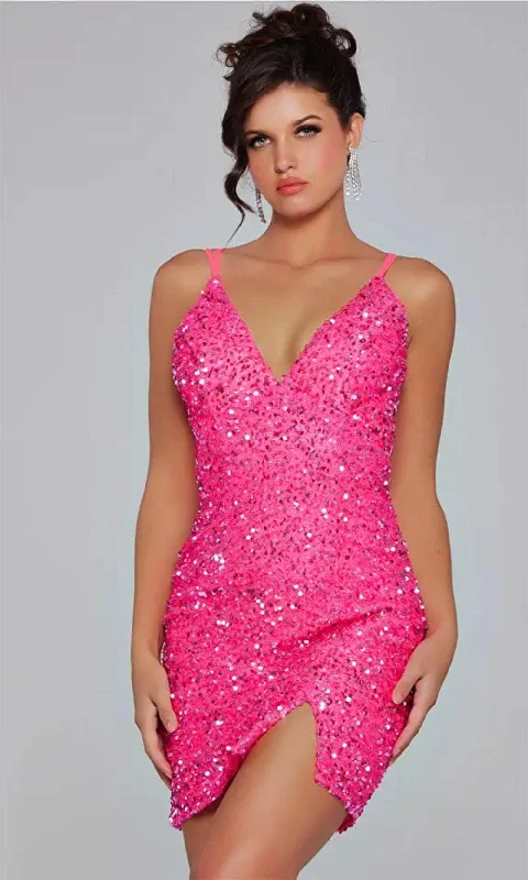 satin party dress for summer -satin party dress for summer -Jovani 39630 - Sequin V-Neck Cocktail Dress