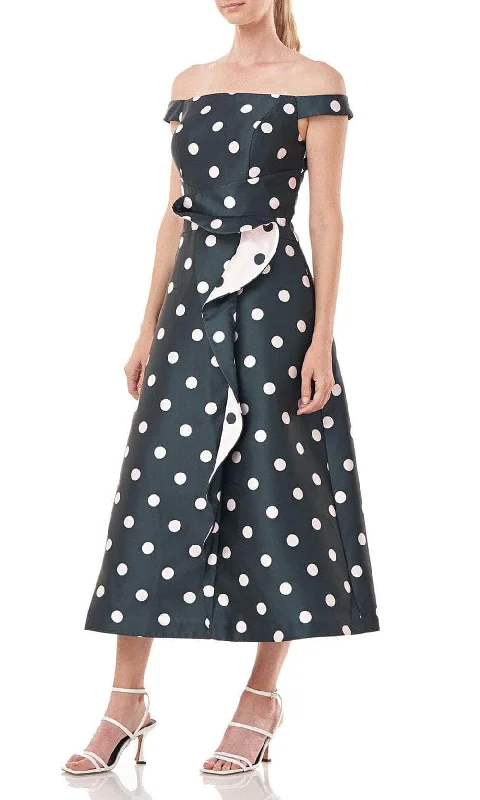 stylish party dress for summer -stylish party dress for summer -Kay Unger 5517419 - Off-Shoulder Polka Dot Printed Tea-Length Dress