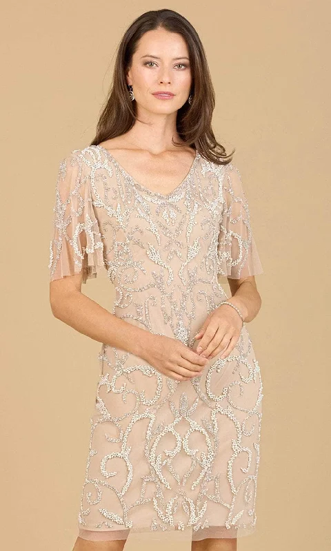 designer party dress for summer -designer party dress for summer -Lara Dresses 29185 - V-Neck Beaded Cocktail Dress