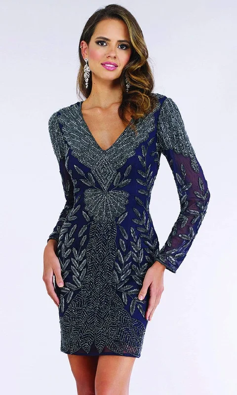 sequin party dress for summer -sequin party dress for summer -Lara Dresses - 29376 Long Sleeve V-Neck Beaded Sheath Dress