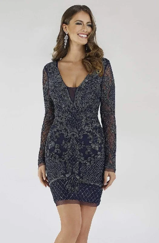 simple party dress for summer -simple party dress for summer -Lara Dresses - 29610 Beaded Long Sleeves Cocktail Dress