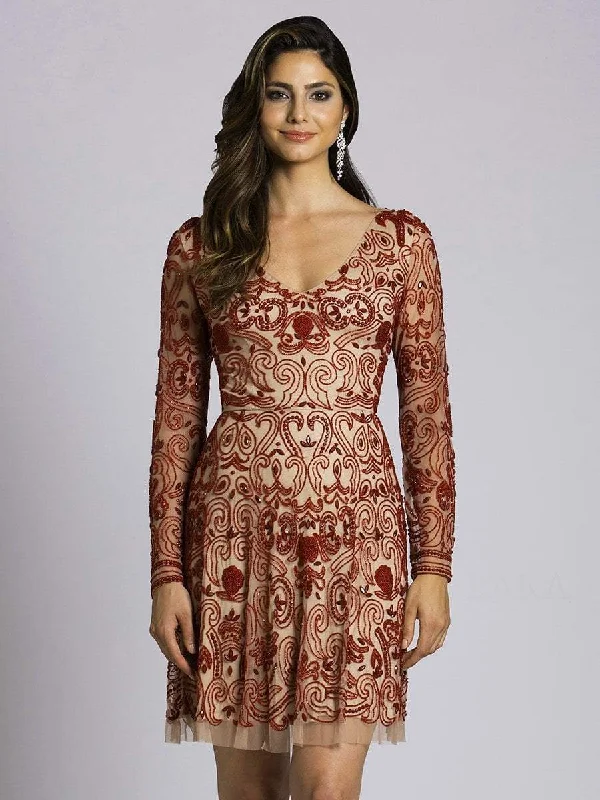 lace party dress for summer -lace party dress for summer -Lara Dresses - 33414 Beaded Long Sleeve A-Line Dress