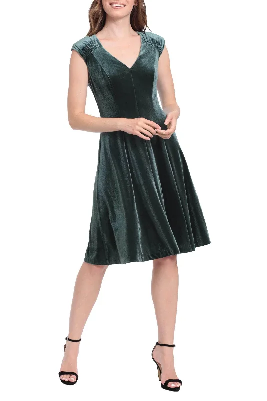 affordable party dress for summer -affordable party dress for summer -London Times T6501M - Velvet Ruched Cap Sleeve Cocktail Dress