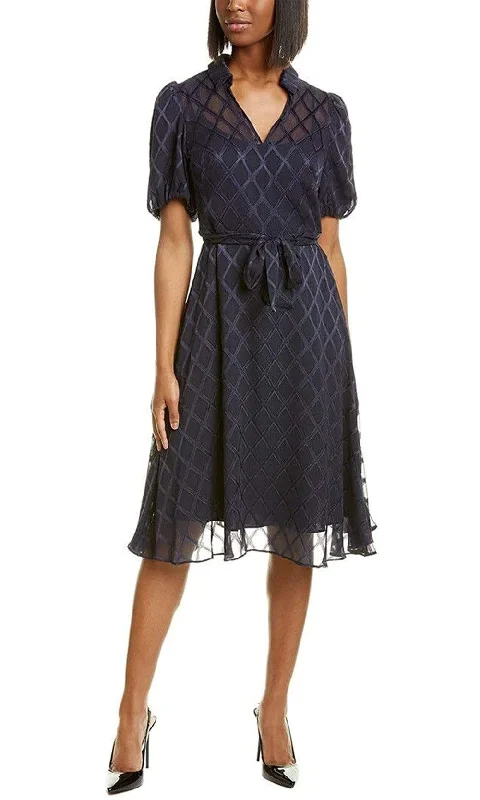 trendy party dress for summer -trendy party dress for summer -Maggy London - G4451M Puff Sleeve Textured Chiffon A-Line Dress