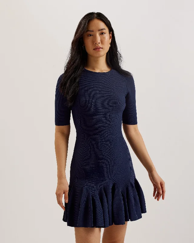 elegant mini dresses for club -Alzann Mini Skater Dress Navy