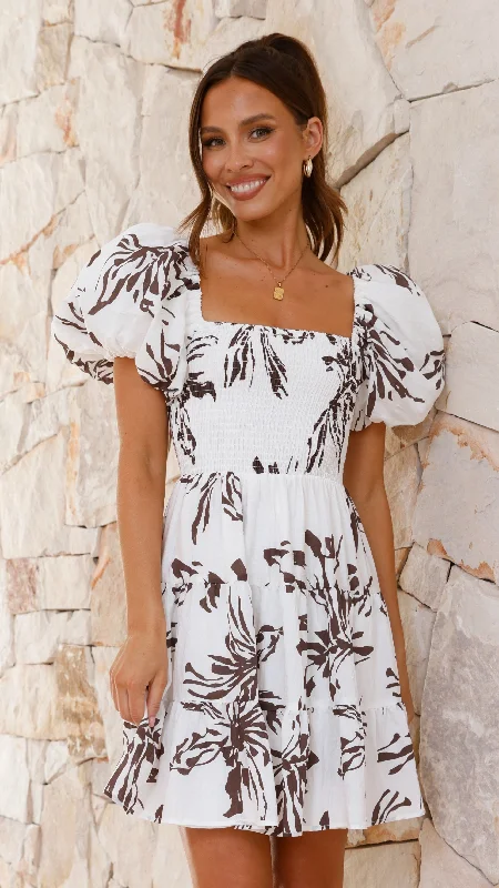 stylish mini dresses for travel -Bronty Mini Dress - Brown Floral