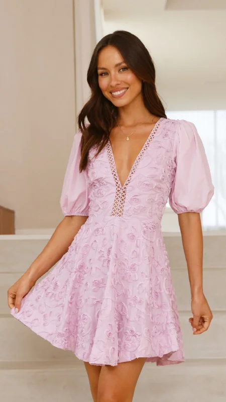 casual mini dresses for guests -Calanthe Mini Dress - Lilac