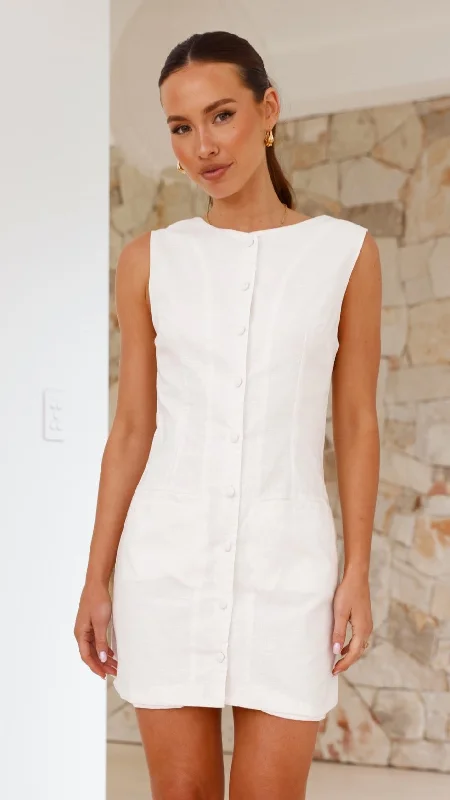 chic mini dresses for date -Celine Mini Dress - White