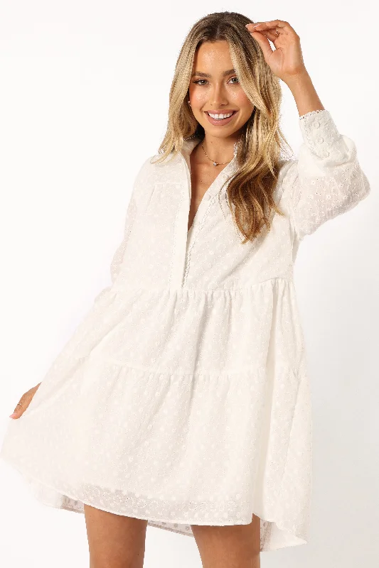 white mini dresses for club -Delia Long Sleeve Mini Dress - White