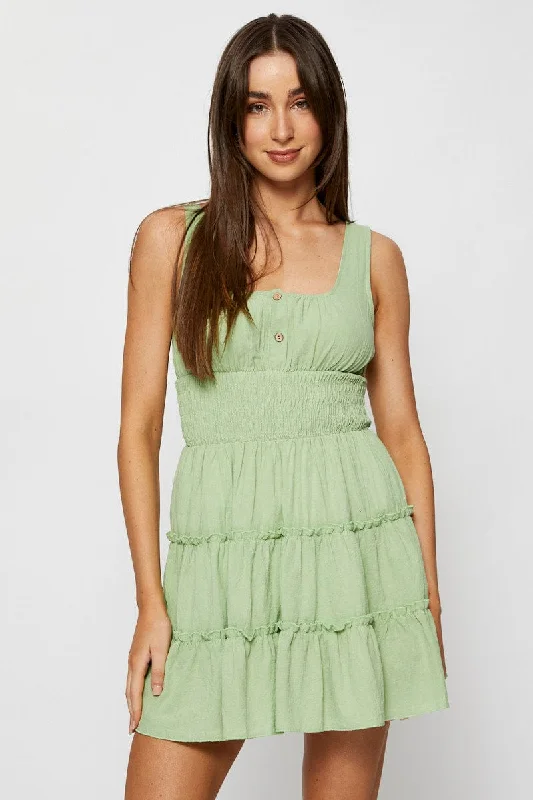 bold mini dresses for fashion -Green A Line Dress Sleeveless Mini