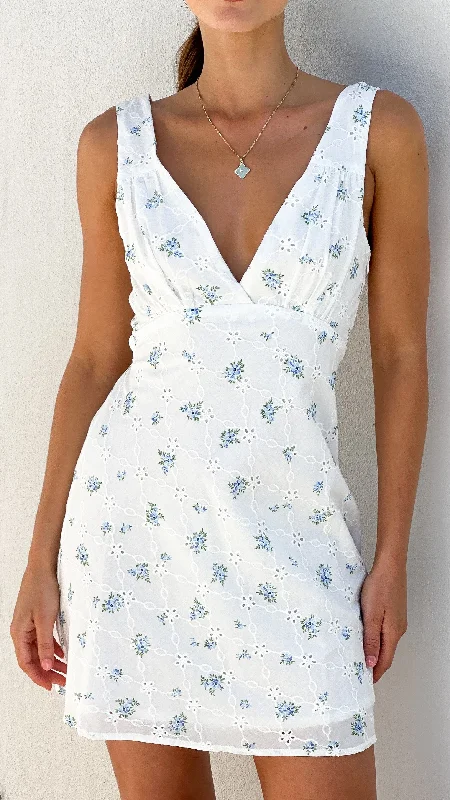 floral mini dresses for travel -Ilani Mini Dress - Blue Floral