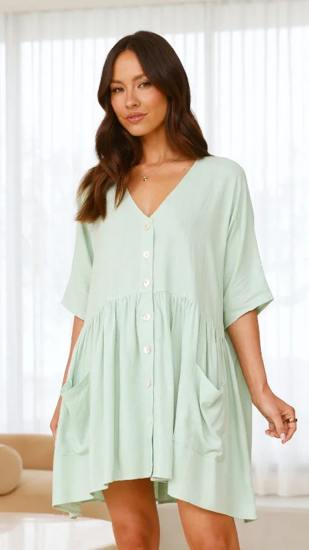 silk mini dresses for night -Leah Mini Dress - Sage