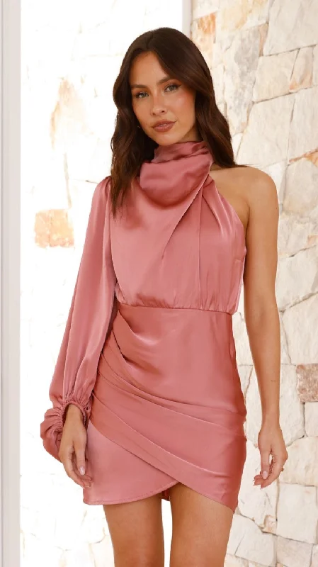 elegant mini dresses for guests -Lexi One Shoulder Mini Dress - Baked Rose